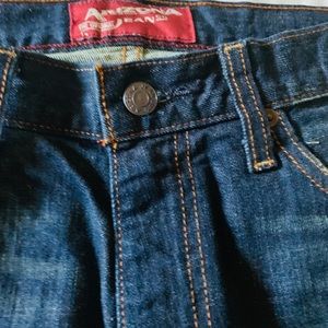 Dark wash blue straight leg men jeans